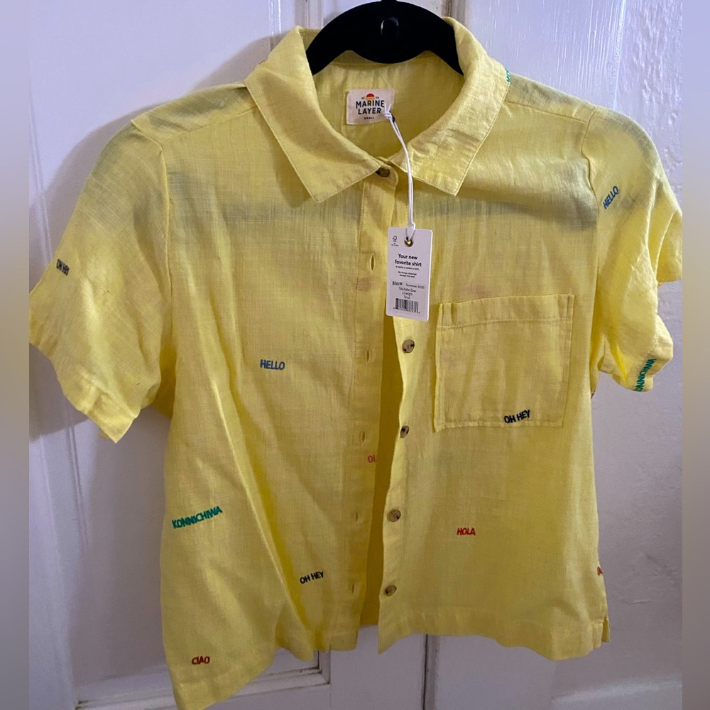 Marine layer Embroidered Small Talia Button Down Limelight color